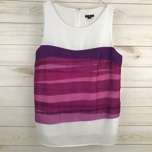 Ann Taylor Sleeveless Blouse White Pink Mesh S